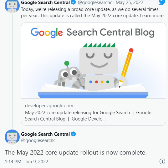 Screenshot of Twitter feed showing Google’s latest announcement