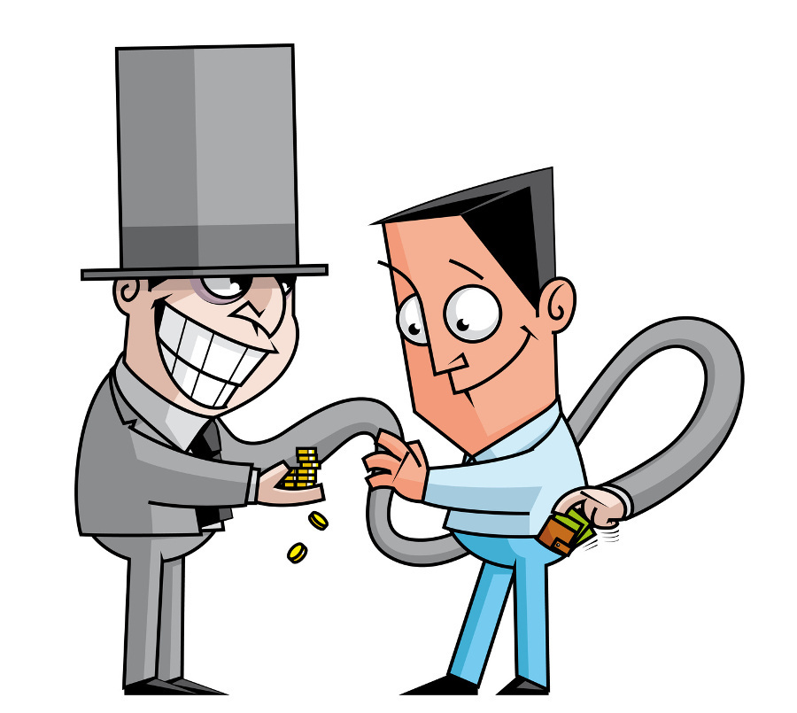 Cartoon showing a man stealing money from another man